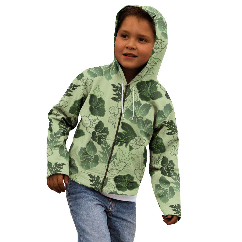 Vesuvian Green Aloha Hawaii Hibiscus Orchid Seamless Kid Hoodie
