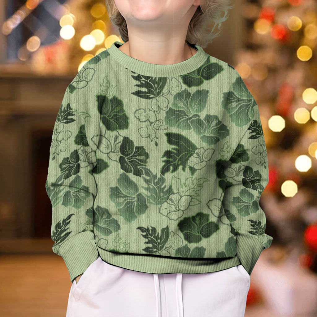 Vesuvian Green Aloha Hawaii Hibiscus Orchid Seamless Kid Ugly Christmas Sweater