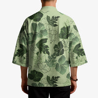 Vesuvian Green Aloha Hawaii Hibiscus Orchid Seamless Kimono