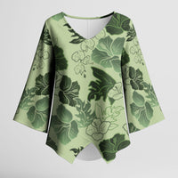 Vesuvian Green Aloha Hawaii Hibiscus Orchid Seamless Kimono Sleeve Blouse
