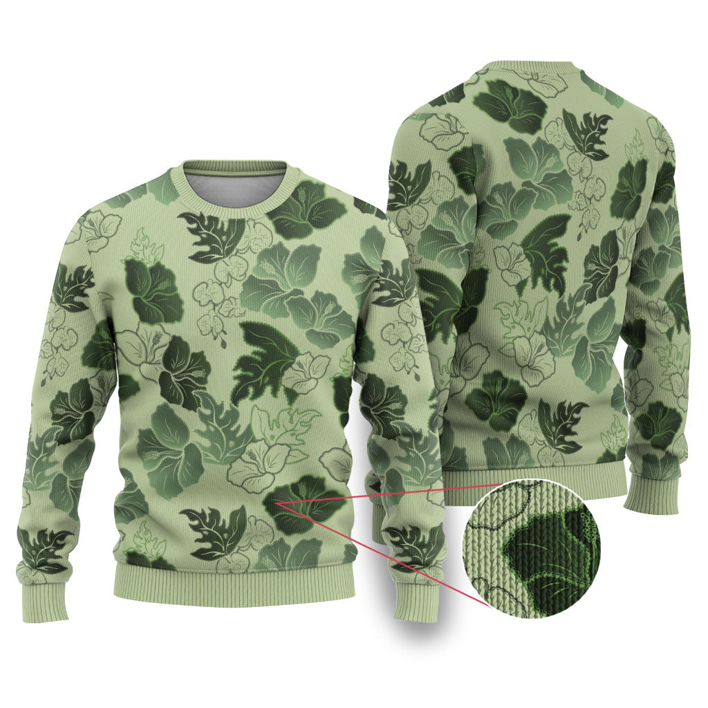 Vesuvian Green Aloha Hawaii Hibiscus Orchid Seamless Ugly Christmas Sweater
