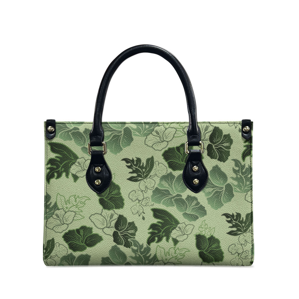 Vesuvian Green Aloha Hawaii Hibiscus Orchid Seamless Leather Bag