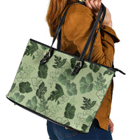 Vesuvian Green Aloha Hawaii Hibiscus Orchid Seamless Leather Tote Bag