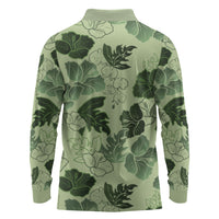 Vesuvian Green Aloha Hawaii Hibiscus Orchid Seamless Long Sleeve Polo Shirt