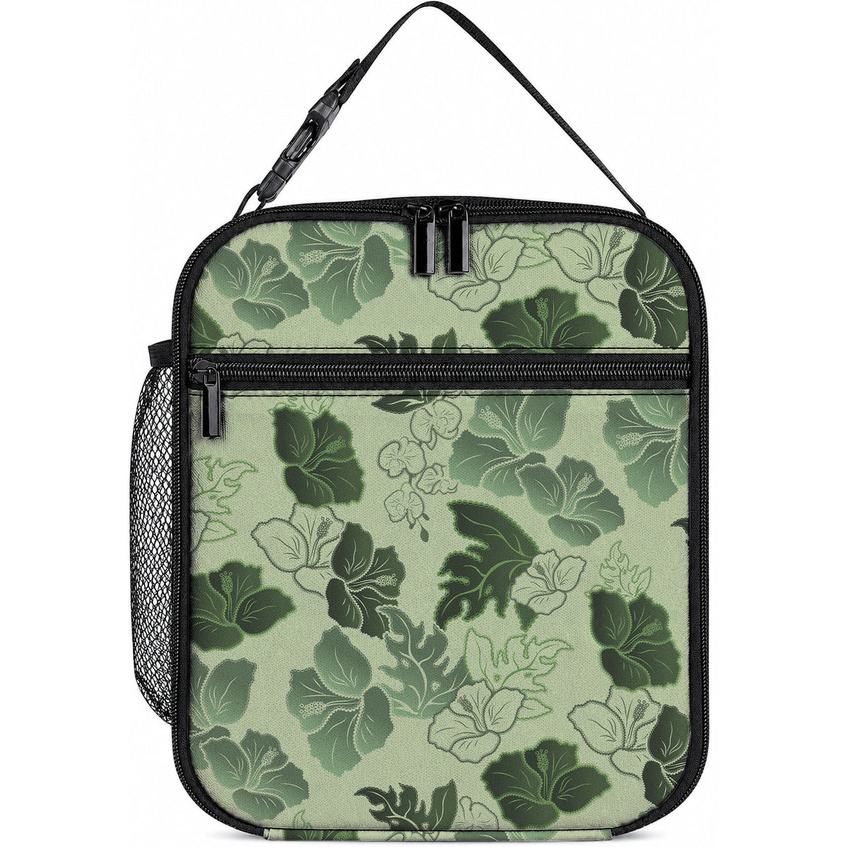Vesuvian Green Aloha Hawaii Hibiscus Orchid Seamless Lunch Bag
