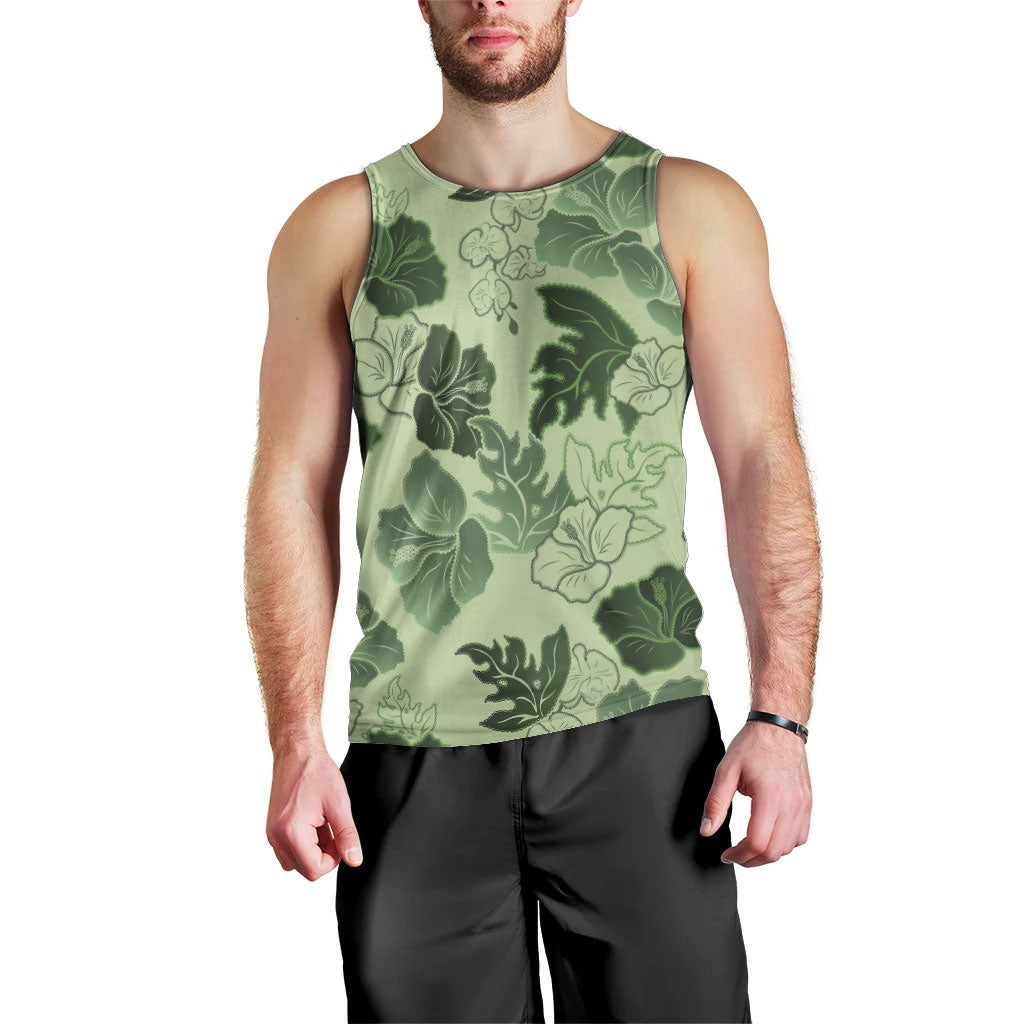 Vesuvian Green Aloha Hawaii Hibiscus Orchid Seamless Men Tank Top