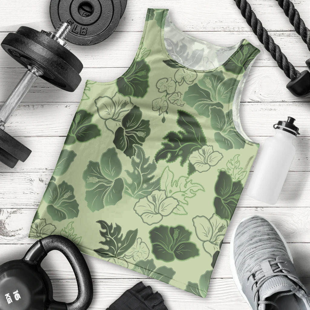 Vesuvian Green Aloha Hawaii Hibiscus Orchid Seamless Men Tank Top