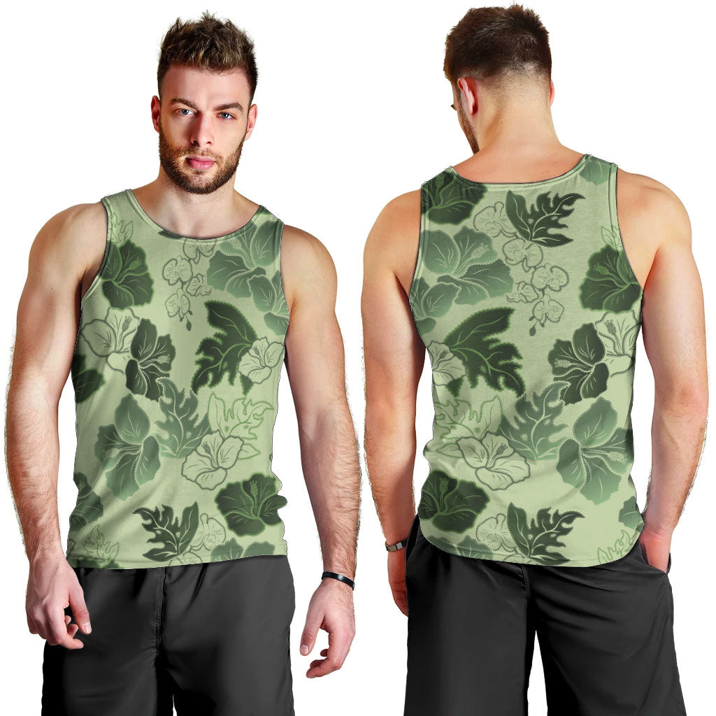 Vesuvian Green Aloha Hawaii Hibiscus Orchid Seamless Men Tank Top