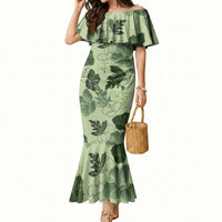 Vesuvian Green Aloha Hawaii Hibiscus Orchid Seamless Mermaid Dress