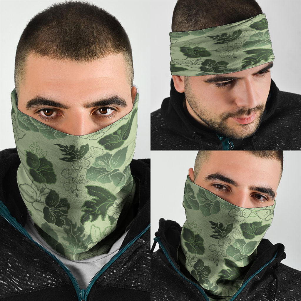 Vesuvian Green Aloha Hawaii Hibiscus Orchid Seamless Neck Gaiter