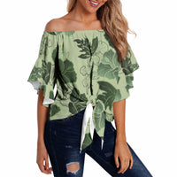 Vesuvian Green Aloha Hawaii Hibiscus Orchid Seamless Off Shoulder Wrap Waist Top