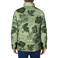 Vesuvian Green Aloha Hawaii Hibiscus Orchid Seamless Padded Jacket
