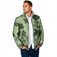 Vesuvian Green Aloha Hawaii Hibiscus Orchid Seamless Padded Jacket