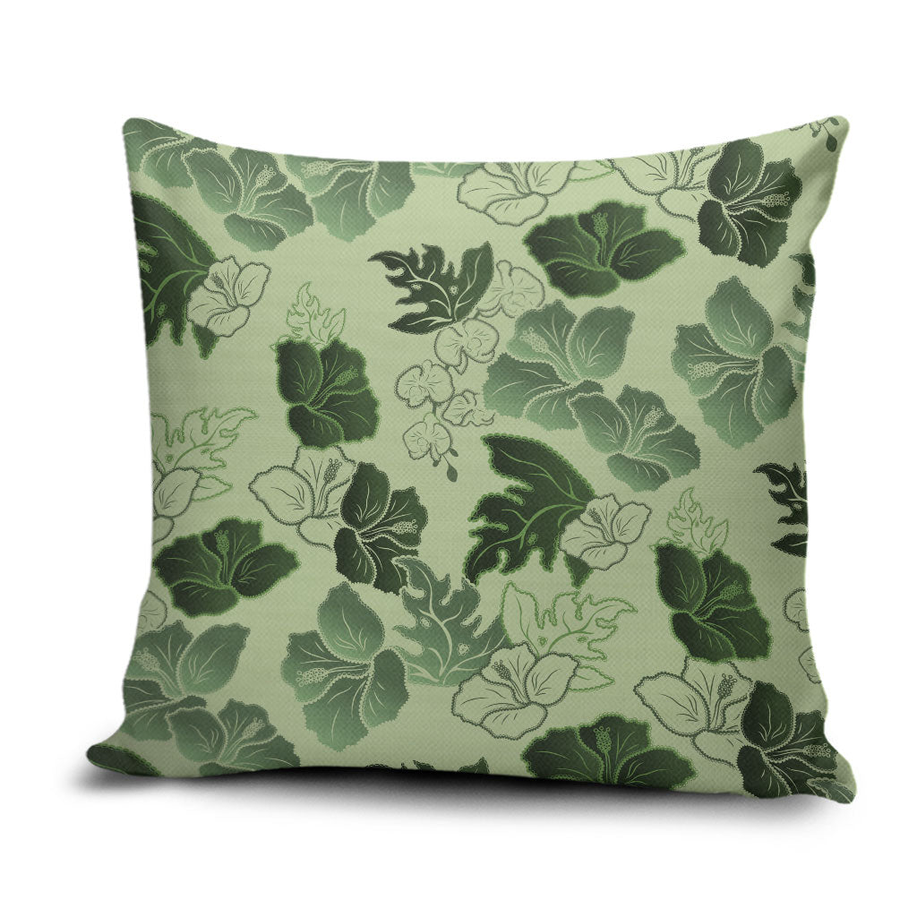 Vesuvian Green Aloha Hawaii Hibiscus Orchid Seamless Pillow Cover