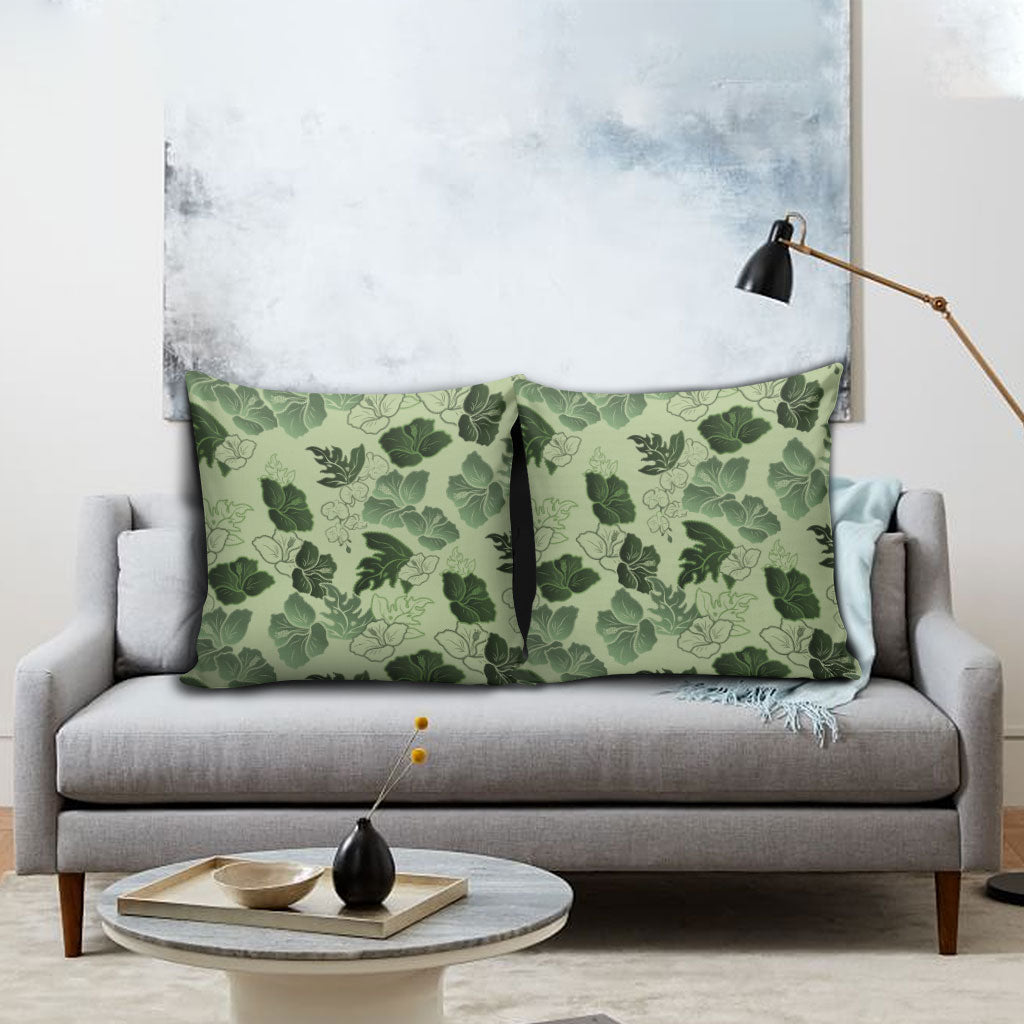 Vesuvian Green Aloha Hawaii Hibiscus Orchid Seamless Pillow Cover