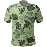 Vesuvian Green Aloha Hawaii Hibiscus Orchid Seamless Polo Shirt