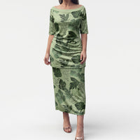 Vesuvian Green Aloha Hawaii Hibiscus Orchid Seamless Puletasi