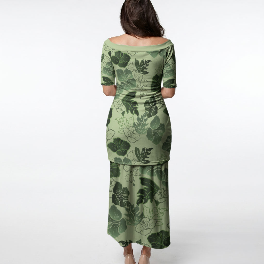 Vesuvian Green Aloha Hawaii Hibiscus Orchid Seamless Puletasi