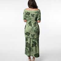 Vesuvian Green Aloha Hawaii Hibiscus Orchid Seamless Puletasi