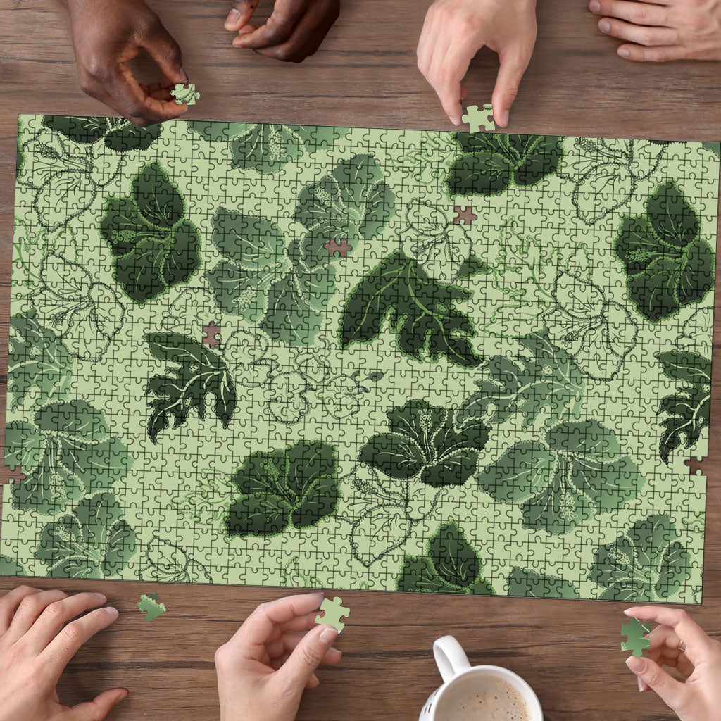 Vesuvian Green Aloha Hawaii Hibiscus Orchid Seamless Puzzle