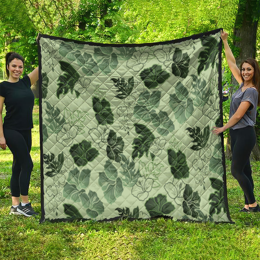 Vesuvian Green Aloha Hawaii Hibiscus Orchid Seamless Quilt