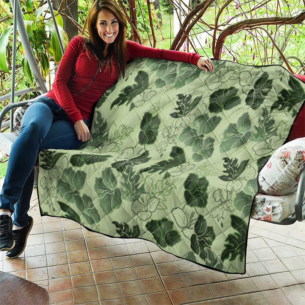 Vesuvian Green Aloha Hawaii Hibiscus Orchid Seamless Quilt