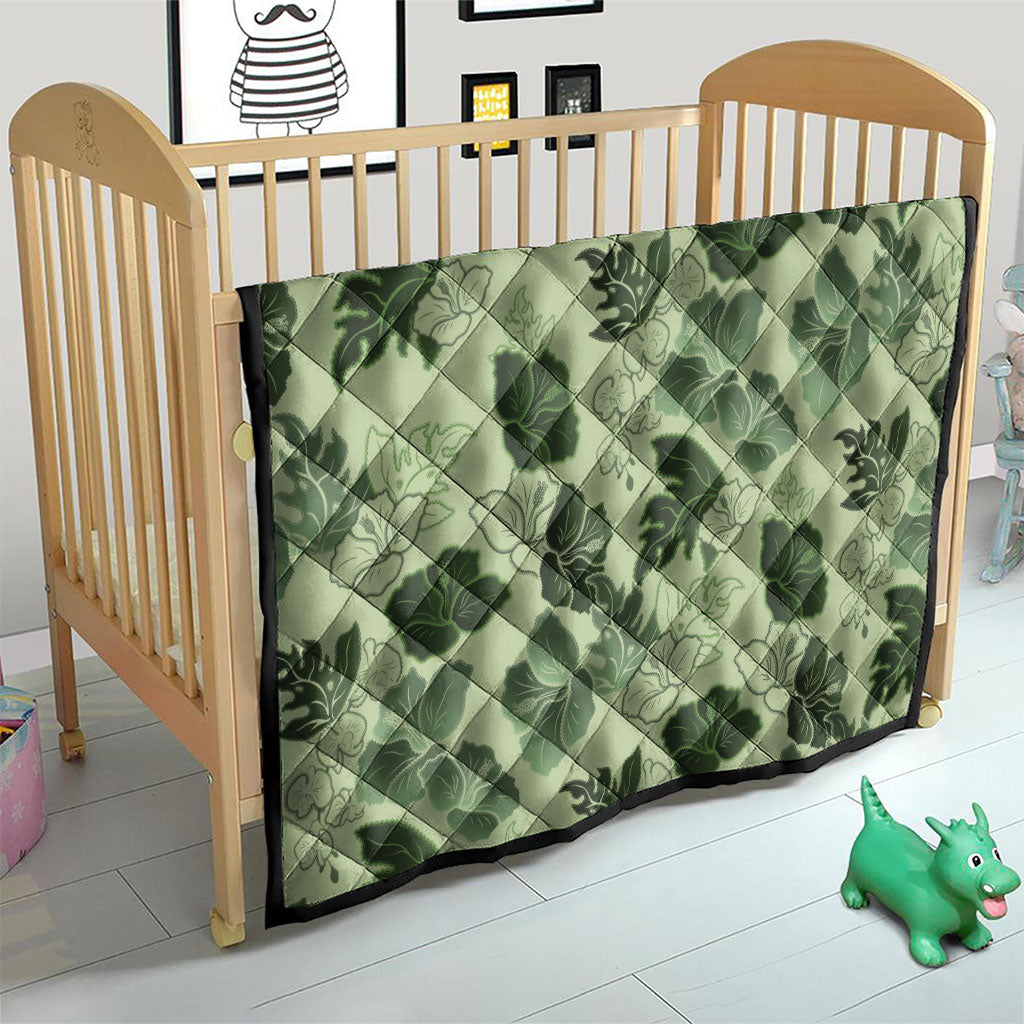 Vesuvian Green Aloha Hawaii Hibiscus Orchid Seamless Quilt