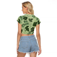 Vesuvian Green Aloha Hawaii Hibiscus Orchid Seamless Raglan Cropped T Shirt