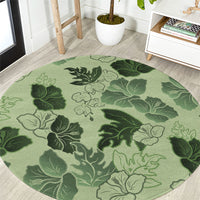 Vesuvian Green Aloha Hawaii Hibiscus Orchid Seamless Round Carpet