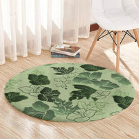 Vesuvian Green Aloha Hawaii Hibiscus Orchid Seamless Round Carpet