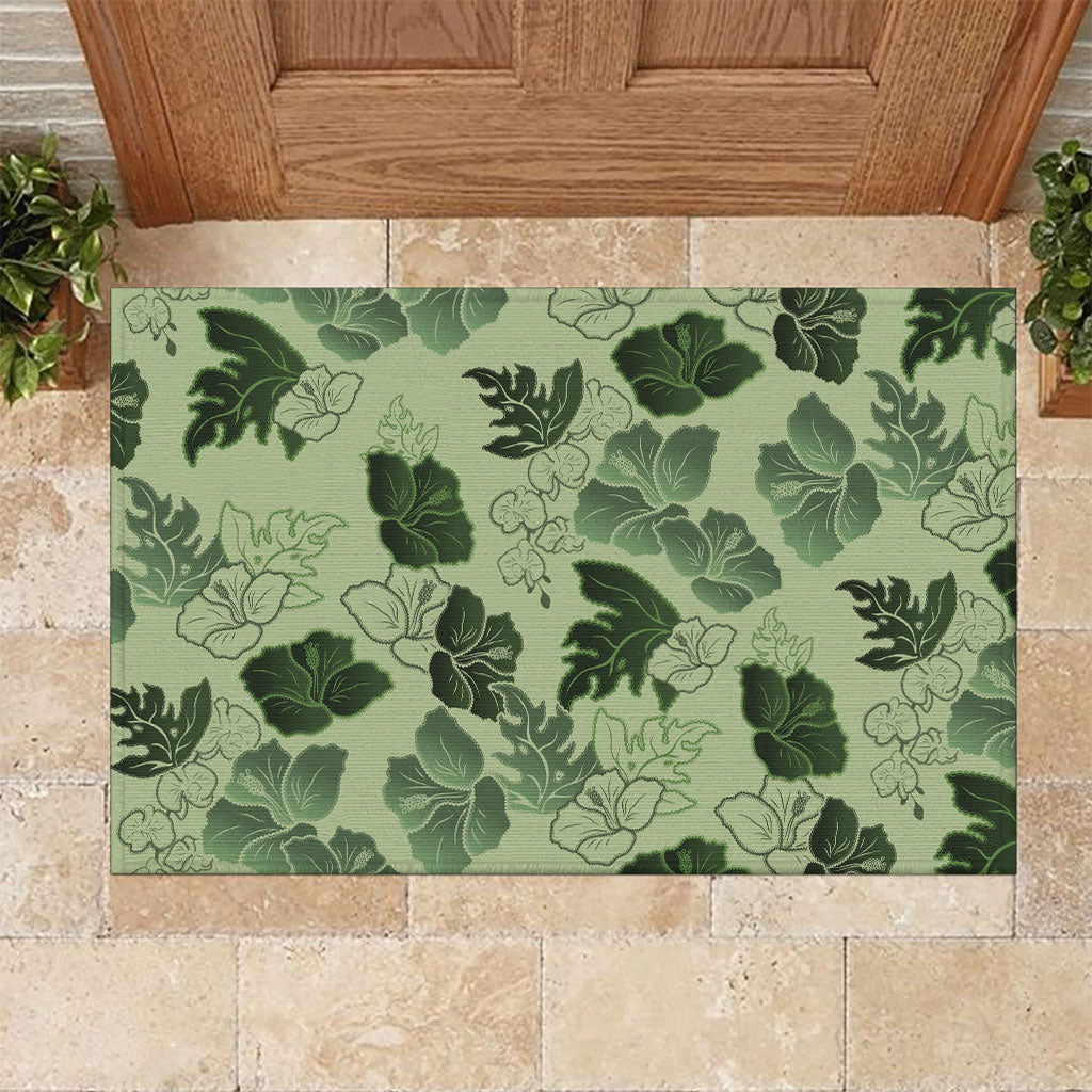 Vesuvian Green Aloha Hawaii Hibiscus Orchid Seamless Rubber Doormat