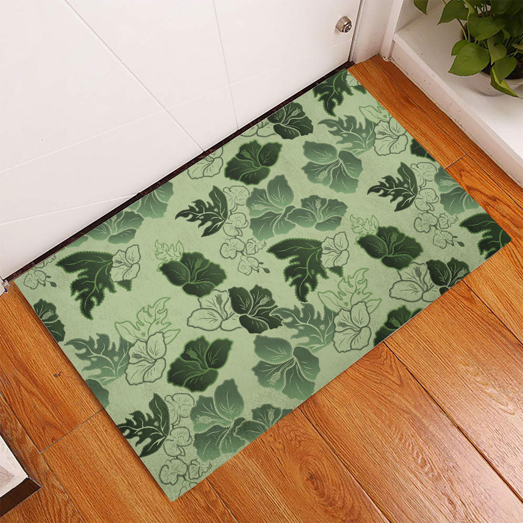 Vesuvian Green Aloha Hawaii Hibiscus Orchid Seamless Rubber Doormat