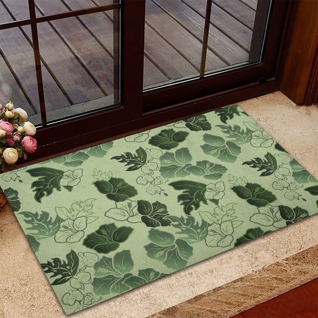Vesuvian Green Aloha Hawaii Hibiscus Orchid Seamless Rubber Doormat