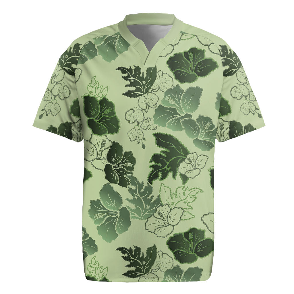Vesuvian Green Aloha Hawaii Hibiscus Orchid Seamless Rugby Jersey
