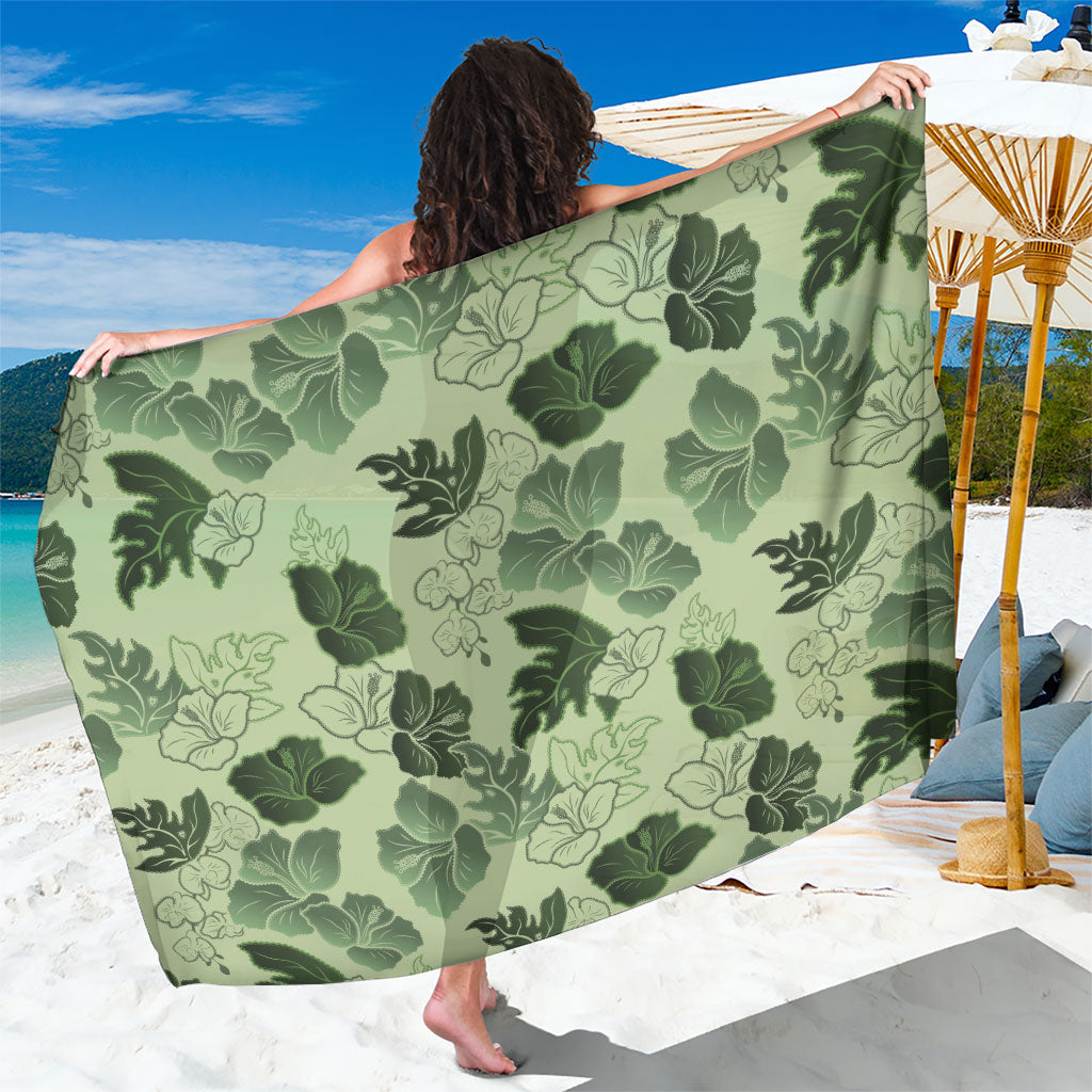 Vesuvian Green Aloha Hawaii Hibiscus Orchid Seamless Sarong