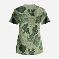 Vesuvian Green Aloha Hawaii Hibiscus Orchid Seamless Scrub Top