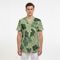 Vesuvian Green Aloha Hawaii Hibiscus Orchid Seamless Scrub Top