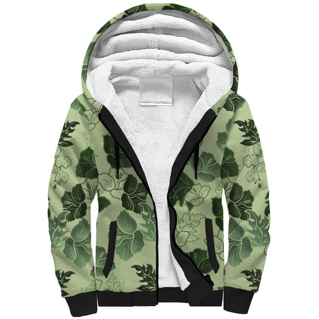 Vesuvian Green Aloha Hawaii Hibiscus Orchid Seamless Sherpa Hoodie