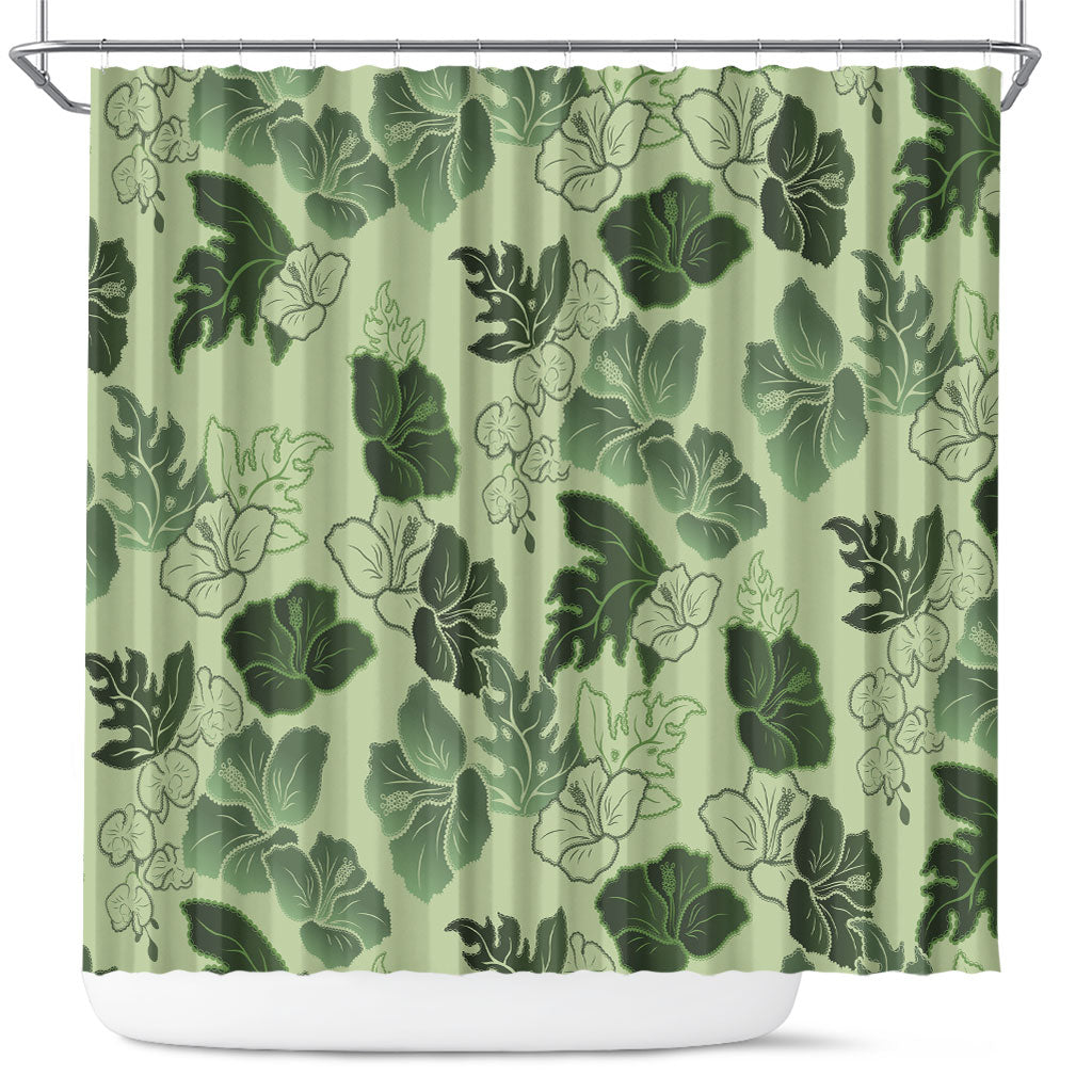 Vesuvian Green Aloha Hawaii Hibiscus Orchid Seamless Shower Curtain