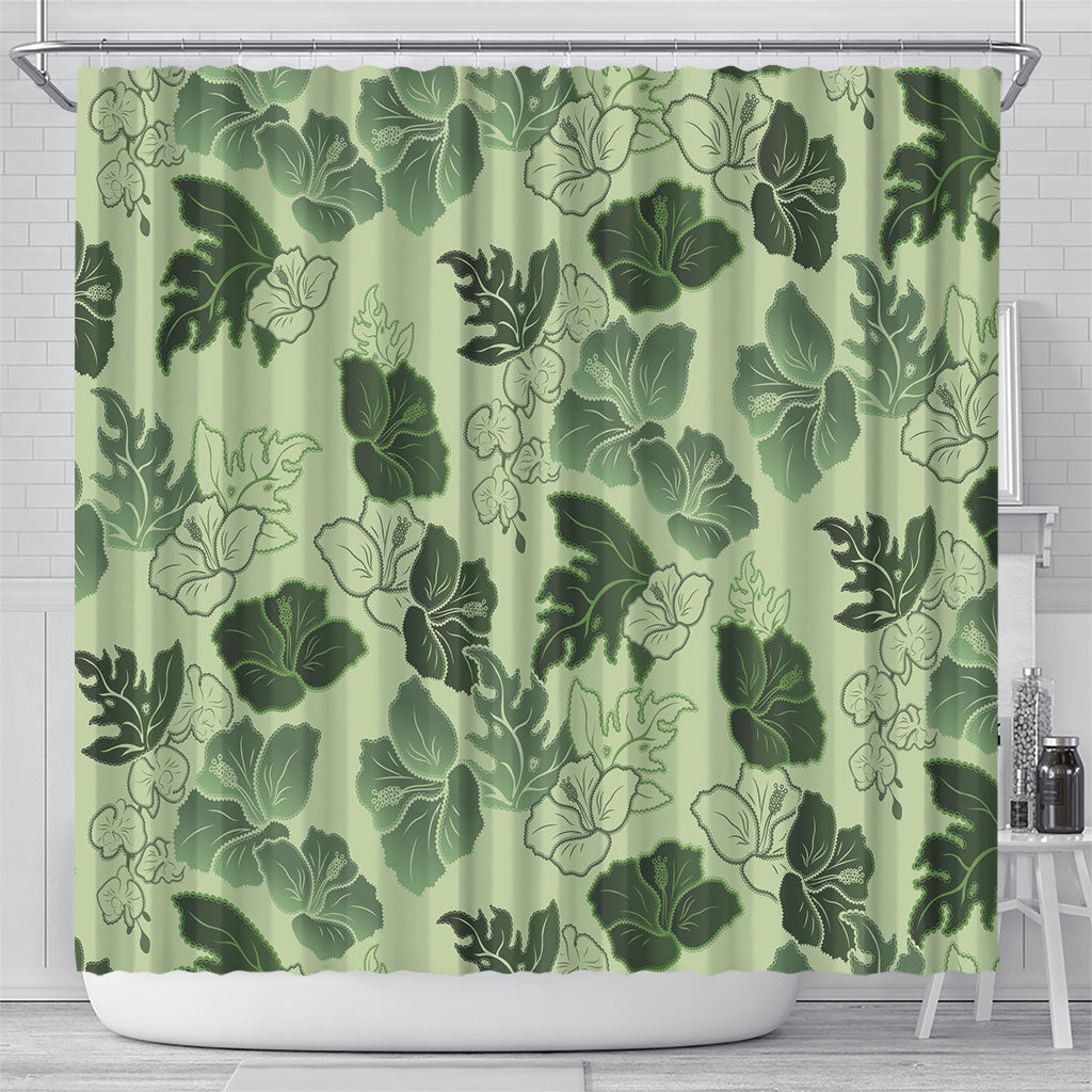 Vesuvian Green Aloha Hawaii Hibiscus Orchid Seamless Shower Curtain