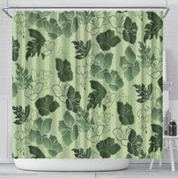 Vesuvian Green Aloha Hawaii Hibiscus Orchid Seamless Shower Curtain