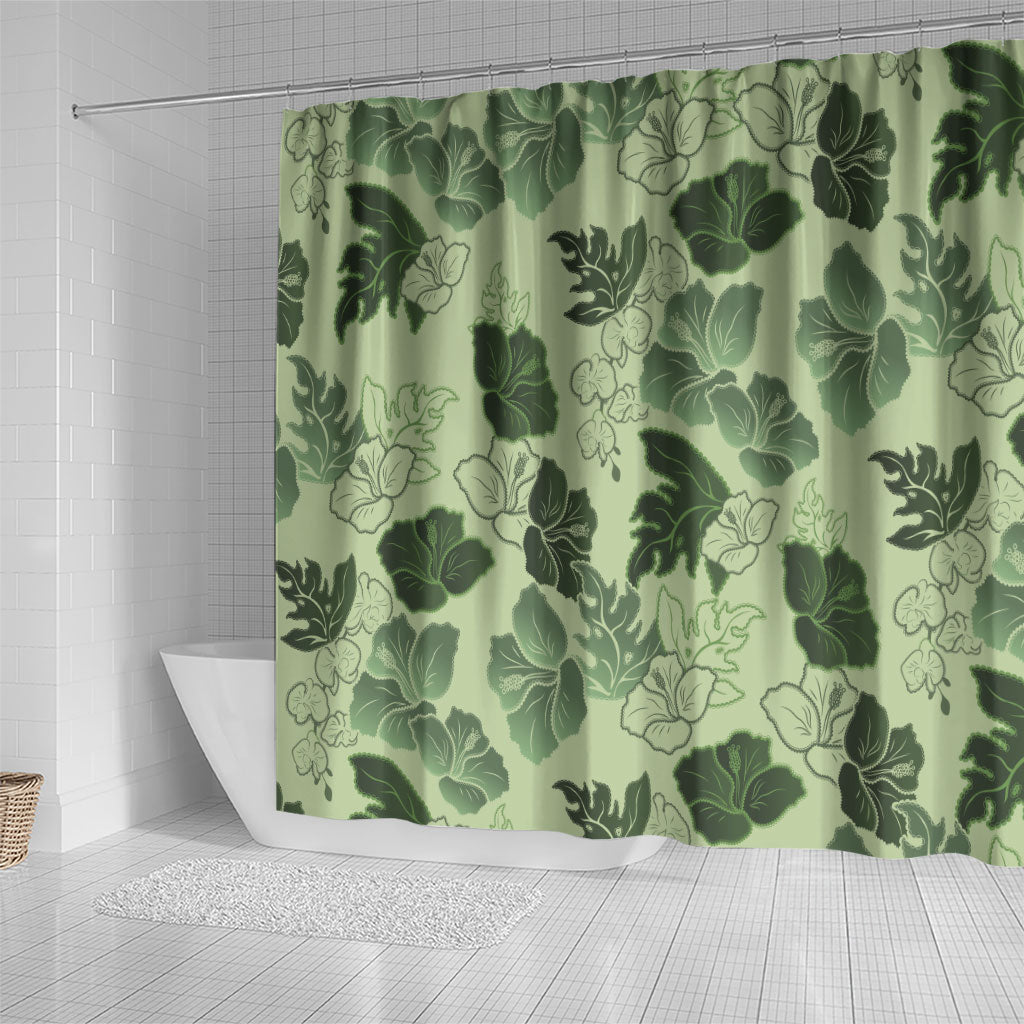Vesuvian Green Aloha Hawaii Hibiscus Orchid Seamless Shower Curtain