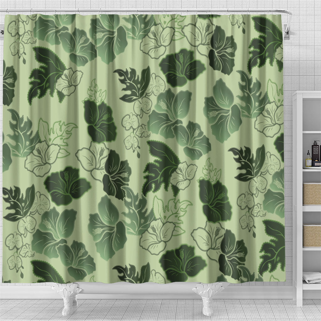 Vesuvian Green Aloha Hawaii Hibiscus Orchid Seamless Shower Curtain