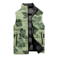Vesuvian Green Aloha Hawaii Hibiscus Orchid Seamless Sleeveless Puffer Jacket