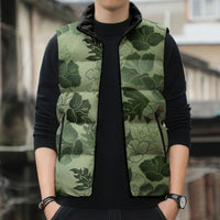 Vesuvian Green Aloha Hawaii Hibiscus Orchid Seamless Sleeveless Puffer Jacket