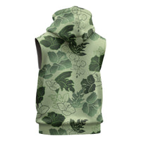 Vesuvian Green Aloha Hawaii Hibiscus Orchid Seamless Sleeveless Zip Hoodie