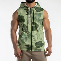 Vesuvian Green Aloha Hawaii Hibiscus Orchid Seamless Sleeveless Zip Hoodie