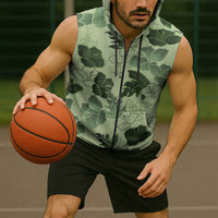 Vesuvian Green Aloha Hawaii Hibiscus Orchid Seamless Sleeveless Zip Hoodie