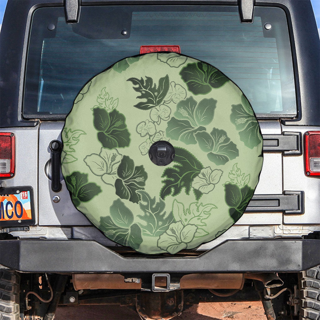 Vesuvian Green Aloha Hawaii Hibiscus Orchid Seamless Spare Tire Cover