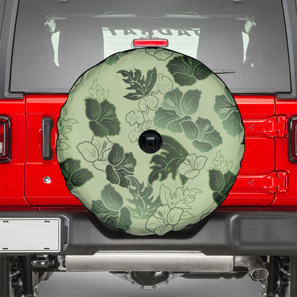 Vesuvian Green Aloha Hawaii Hibiscus Orchid Seamless Spare Tire Cover
